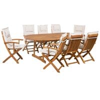 8 Seater Garden Dining Set Oval Table Acacia Wood Foldable Chairs Beige Cushions Maui - Light Wood