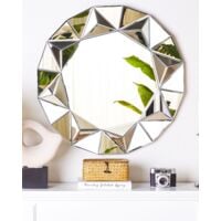 Glam Round Wall Mirror Geometric Frame Silver Living Room Hallway Decor Habay