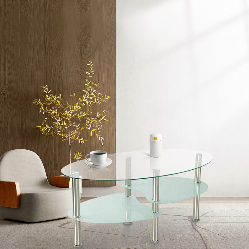 Table Basse en Verre Trempe Table de Salon Table basse en verre avec  rangement 90x50x43cm blanc