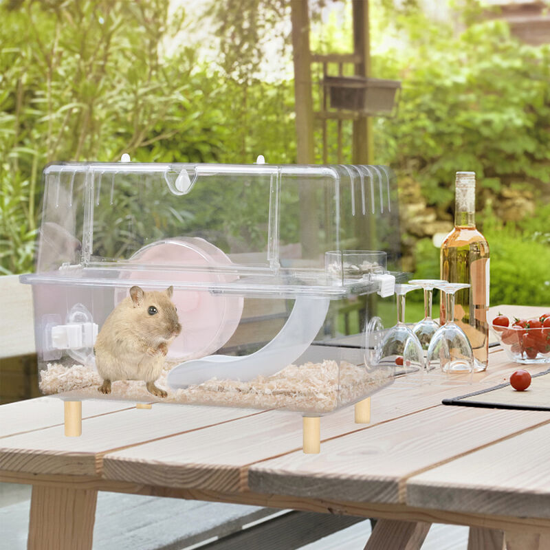 PawHut Cage pour Hamster Souris Petit Animaux Rongeur avec Tunnel Mangeoire  Roue Jouet 47 x 30 x 59 cm Bleu