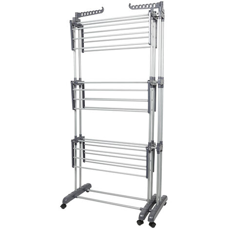 Skecten – Séchoir à linge extensible 3 niveaux – 4 roues – Pliable et peu encombrant – Capacité 30 kg – Acier au carbone durable