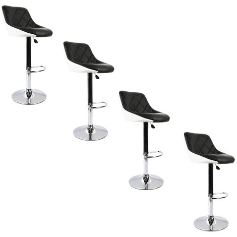 Lot de 4 tabourets de bar Haloyo® en Cuir PU,Chaises de Bar,hauteur d'assise réglable,pivotant 360° repose-pied, Cadre en Acier, noir et blanc (1/5)