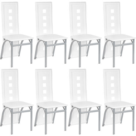 Haloyo Lot de 8 Chaises de Salle à Manger,Chaise de Cuisine avec avec Assise et Dossier en PU,Pieds en Métal, Blanc (1/5)