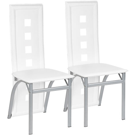 Haloyo Lot de 2 Chaises de Salle à Manger,Chaise de Cuisine avec avec Assise et Dossier en PU,Pieds en Métal, Blanc (1/5)