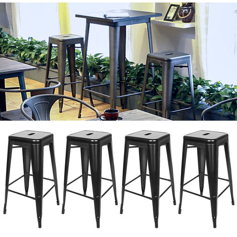 Haloyo Lot de 4 tabourets de Bar Tabouret en métal Haut Industriel Empilable 76 x 42 x 42cm noir (1/5)