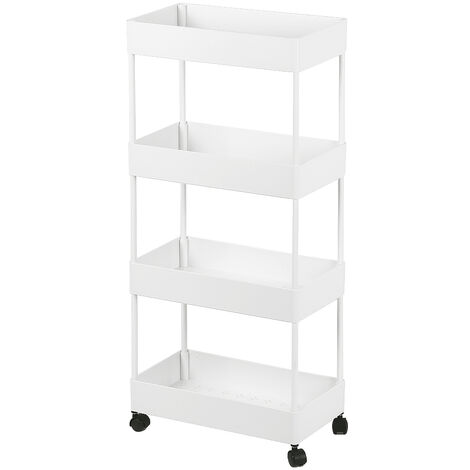 Haloyo Chariot Roulant en Plastique 4 Couches,Meuble de Rangement Mobile,Chariot de Rangement Multifonctionnel, 40 x 22 x 90cm,blanc (1/5)