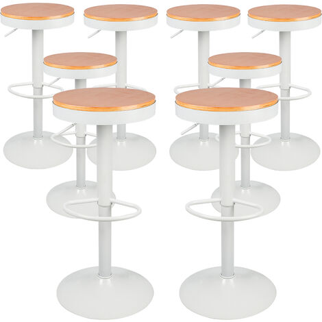 Haloyo Lot de 8 Tabouret de Bar en Bois Vintage pivotant,Chaise de Bar réglable en Hauteur réglable, blanc (1/5)