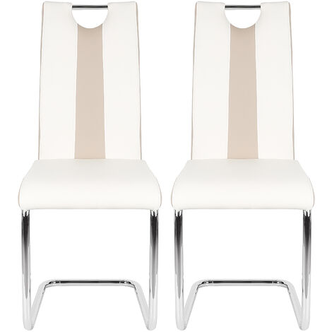 Haloyo Lot de 2 Chaises Salle à Manger, Chaise de Cuisine avec avec Assise et Dossier en PU, en Métal Pieds,blanc et beige (1/5)