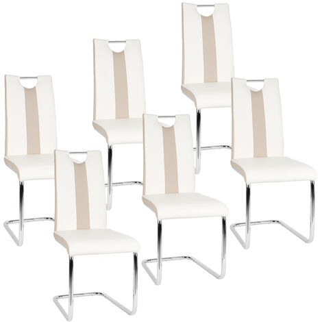 Haloyo Lot de 6 Chaises Salle à Manger, Chaise de Cuisine avec avec Assise et Dossier en PU, en Métal Pieds,blanc et beige (1/5)