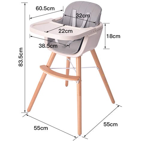 Chaise Haute Bébé Evolutive Pliable - Hauteur réglable - Plateau