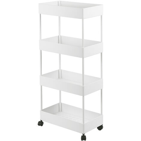 Chariot de Stockage sur 4 Niveaux, pour Cuisine, Salle de Bain, Buanderie, 40 x 22 x 90 cm, Blanc (1/5)