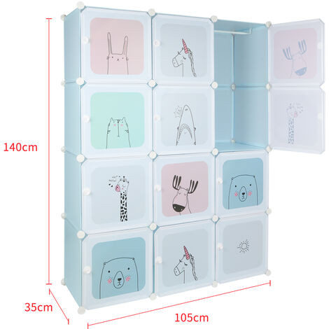 Armoire Penderie Chambre 12 Cubes Rangement Étagères 105x45x140cm Blanc