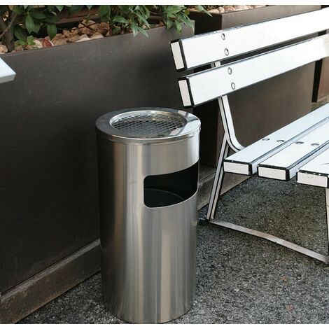 Poubelle sur pied en acier inoxydable de qualité supérieure pour restaurant Haloyo®, jardin,extérieur et intérieur,25 x 25 x 60 cm,argent (1/5)