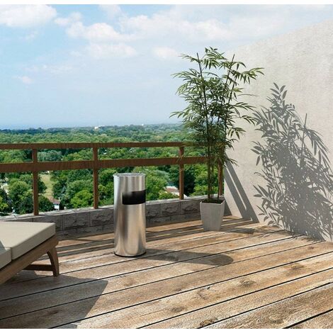 Poubelle Ronde Anti Feu Haloyo®, Acier Inoxydable avec Cendrier,25 x 25 x 60 cm,argent (1/5)