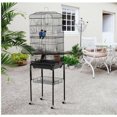 Cage à Oiseaux volière extérieure pour Oiseaux Haloyo®, Canaris, Pinsons, Perruches Ondulées, en Métal,46 x 35.3 x 150.6 cm,noir
