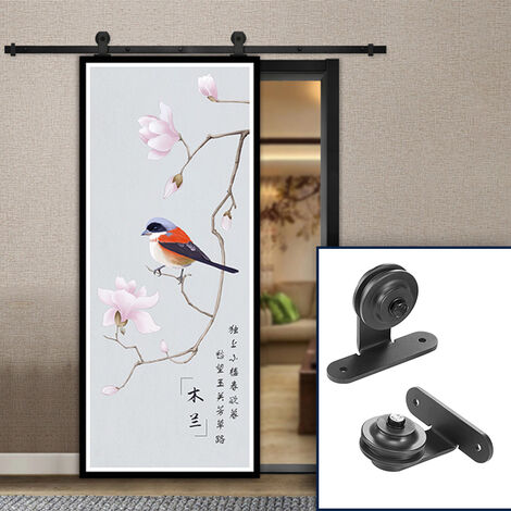 Ferrure de porte coulissante Système de porte coulissante Verre coulissant / porte en bois 183CM - Noir