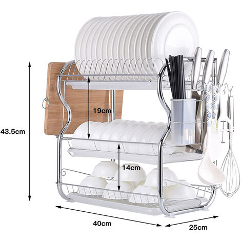Égouttoir Vaisselle Inox 2 Niveaux Dreamhigh - Avec Bac Égouttement Et Porte-Ustensiles - Pour Famille 4-5 Personnes