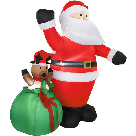 Père Noël Gonflable de 1.8 m Haloyo® avec Wapiti,avec Lumière LED,pour décoration de cour, intérieur ou extérieur