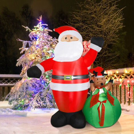 Père Noël Gonflable de 1.8 m Haloyo® avec Wapiti,avec Lumière LED,pour décoration de cour, intérieur ou extérieur
