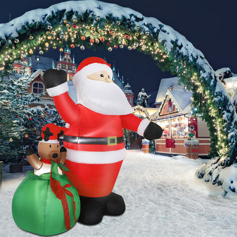 Père Noël Gonflable de 1.8 m Haloyo® avec Wapiti,avec Lumière LED,pour décoration de cour, intérieur ou extérieur