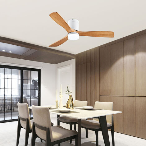 Ventilateur De Plafond Avec Lumière LED – Bois Vintage Jaune/Séquoia – 6 Vitesses – Dimmable – Moteur DC Silencieux – Télécommande & App – Minuterie 2h
