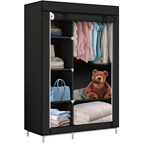 Armoire en Tissu avec Fermeture à Glissière,Haloyo®,Placard pliable,105 x 45 x 170 cm,Noir