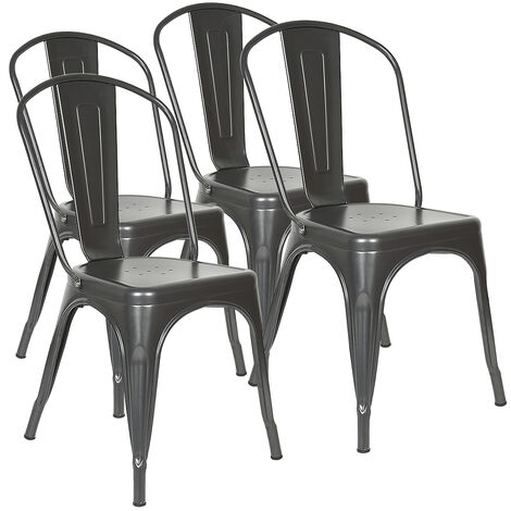 Lot de 4 chaises en métal,Haloyo®,Style Industriel Chaises de Cuisine,avec Dossier,85 x 45 x 45cm,Noir (1/5)