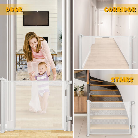 Barrière De Sécurité Escalier UISEBRT – Sans Perçage, 75-85 Cm, Fermeture Auto, Ouverture 1 Main, Blanche