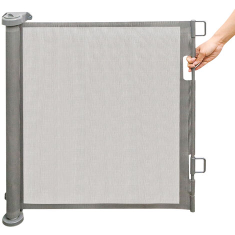 Barriere de Securite Retractable,Améliorer Barrière de Securité Escalier,Haloyo®,Barriere Retractable Enfant,Intérieur et Extérieur,86 x 180 cm,gris (1/5)