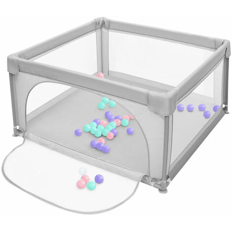 Parc pour bébé,Parc bébé aire de jeux,Haloyo®,Parc Pliable avec Barrières,avec mesh respirant intérieur extérieur,Avec 50 boules océaniques,120 x 120 x 66cm,gris clair