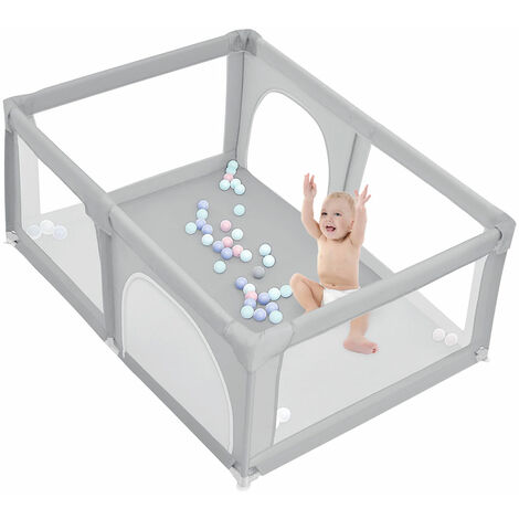 Parc pour bébé,Parc bébé aire de jeux,Haloyo®,Parc Pliable avec Barrières,avec mesh respirant intérieur extérieur,Avec 50 boules océaniques,180 x 120 x 66cm,gris clair