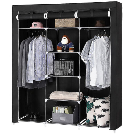 Armoire en Tissu avec Tringle à vêtements et étagères,Haloyo®,Armoire pour Chambre à Coucher,Dressing,Placard Camping,150 x 45 x 175 cm,noir (1/5)