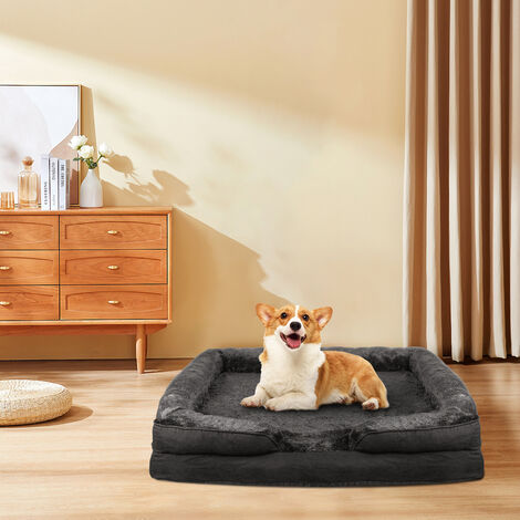 Panier Chien Grande Taille,Haloyo®,Canapé Chien Orthopedique et Dehoussable,Lit pour Chien,Lit Lavable Pelucheux,106 x 80 x 20cm,noir