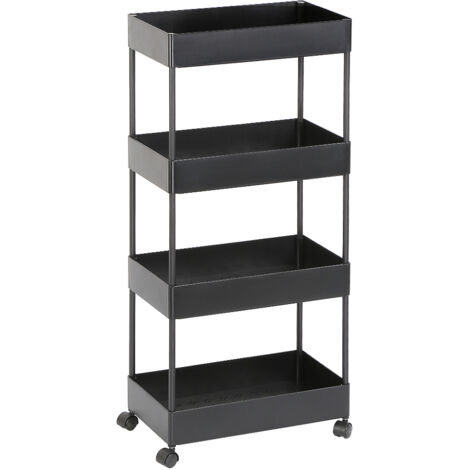 Yongqing – Desserte de cuisine à roulettes en acier inox 4 niveaux – Dimensions 40x22x90cm – Bords surélevés pour rangement sécurisé – Noir (1/5)