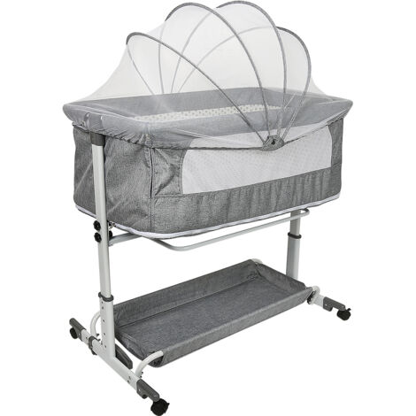 2 en 1 Lit de Bébé avec Hauteur Réglable, Lit de jeu avec Roues et Pieds Antidérapants, Ceinture de Fixation, Panier de Rangement (gris) (1/5)
