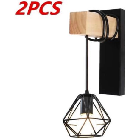 Vieille lampe d'intérieur industrielle à abat-jour en forme de cage 16×19cm 2pcs (sans ampoule) (1/5)