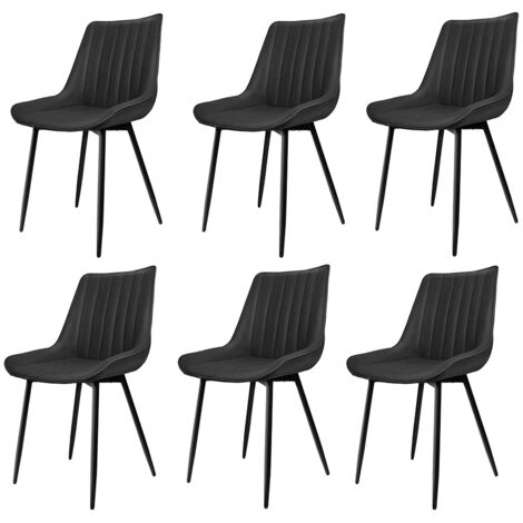 Lot de 6 chaises de salle à manger avec tissu imitation daim Siège rembourrée noir (1/5)