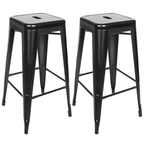 Lot de 2 tabourets de Bar en métal Noir Style Industriel Hauteur 76 cm Noir