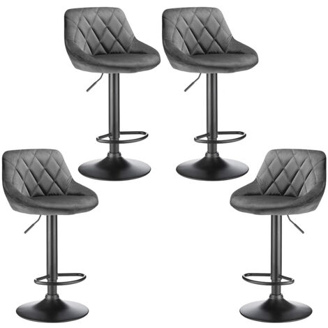Lot de 4 Chaises de bar, Tabourets hauts, Siège de cuisine, hauteur réglable, repose-pieds en métal, Surface de tabouret en flanelle - Gris foncé (1/7)