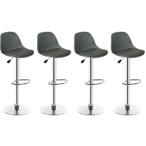 Lot de 4 Tabouret de Bar Coussin Souple en PU Réglable en Hauteur Rotatif à 360°(gris foncé) (1/5)