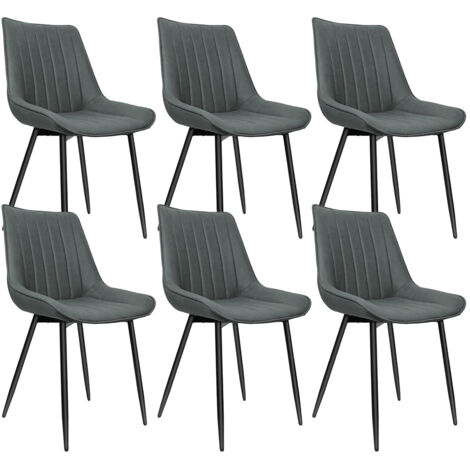 Lot de 6 Chaises de salle à manger Chaises en tissu imitation daim respirant avec pieds en métal - Gris foncé (1/5)