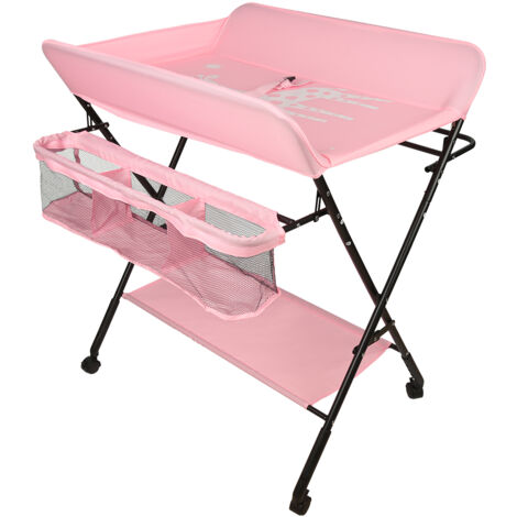 Table à Langer Pliante avec Panier de Rangement pour Nouveaux-Nés Chambre Bébé - rose (1/5)