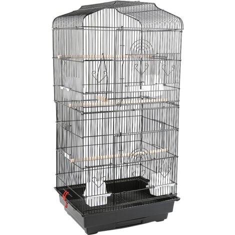 Yongqing – Cage pour oiseaux avec mangeoires – Dimensions 46×35×92 cm – Acier à faible teneur en carbone – Distance entre barres 1 cm
