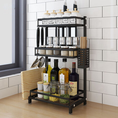 3 Niveaux Étagère Meuble Rangement Cuisine Rack de finition de cuisine Noir