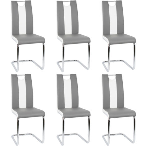 Lot de 6 Chaise,Chaise cantilever ,Chaise de Salle Manger,avec Assise rembourrée et piètement chromé,gris + blanc (1/5)