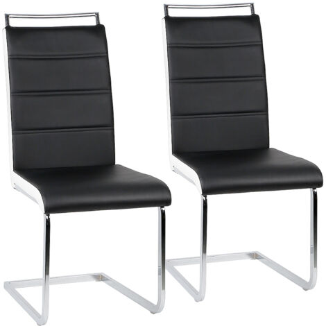 Lot de 2 chaises de salle à manger piètement chromé revêtement synthétique Noir et blanc (1/5)