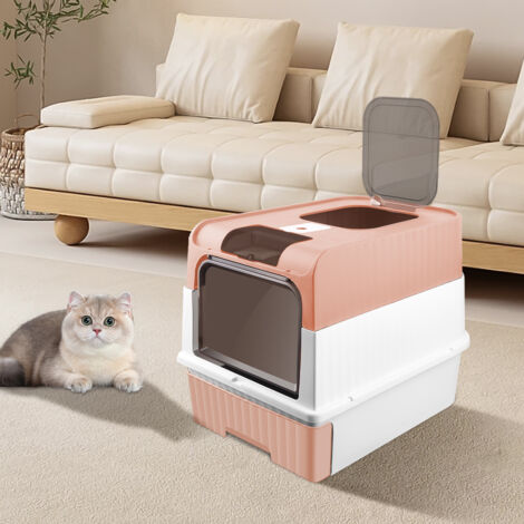 Litière Chat Fermée En Acier Inoxydable - Double Entrée, Facile à Nettoyer, Avec Pédale Et Pelle