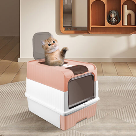 SZEETECH Bac Litiere Pour Chat XL, Litière En Acier Inoxydable Avec Couvercle, Bac Litiere Pour Chat, Cat Litter Box, Pelle+Tapis+Marchepied- 60x40x39,5 Cm(Gris