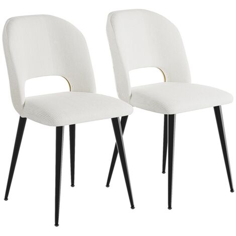 Lot de 2 chaises de salle à manger, chaises de salon, chaises de cuisine, chaises rembourrées, tissu rayé, pieds en métal, 86x58x50 cm, blanc (1/5)