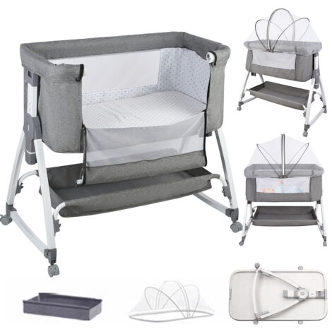 Lit bébé 2 en 1 avec réglage en hauteur sur 6 niveaux et roulettes, lit d'appoint pour la maison et les voyages, 80 x 40 x 100-116 cm, gris lin (1/5)
